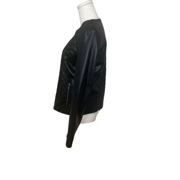 Cole Haan Black Collarless Quilted Faux Leather Jacket Size Medium - Picture 5 of 12